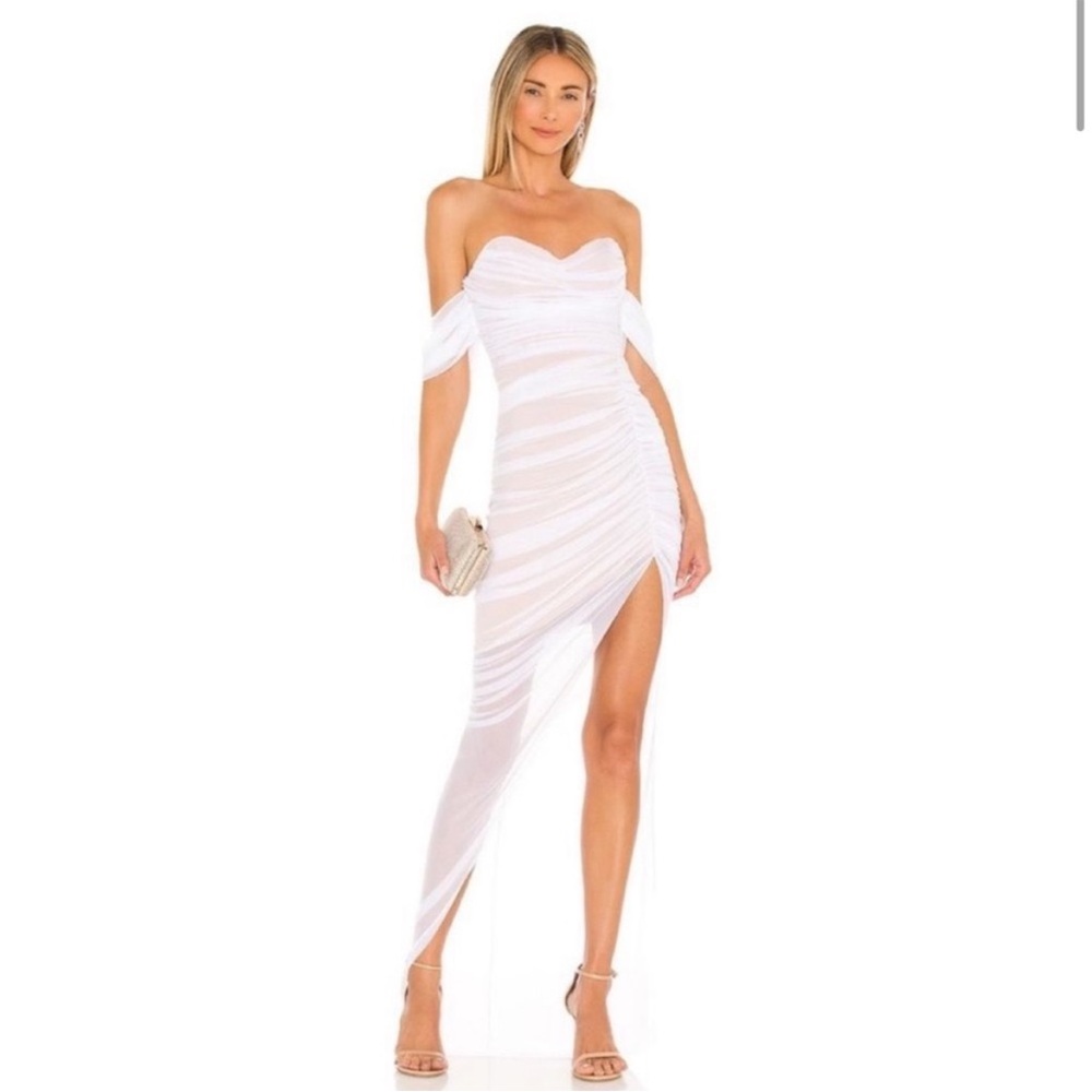 REVOLVE Nookie White Off-Shoulder Ruched Maxi Dress